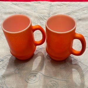 Set of 2 rare orange color milk glass mugs